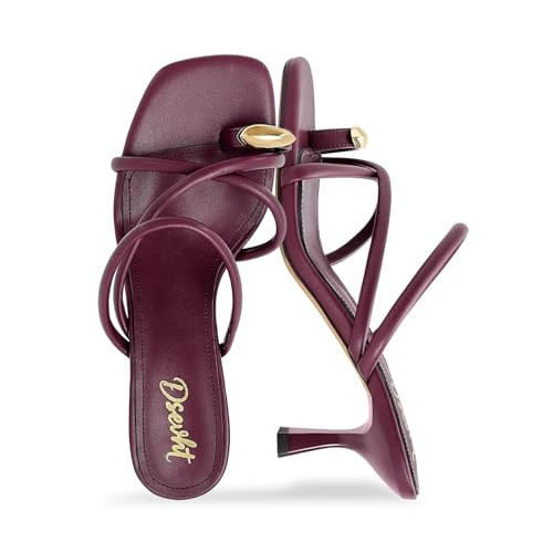 Dsevht Burgundy Strappy Kitten Heel Sandals Toe Ring Flip Flop Stiletto Low Short Thong Heels Slip On Square Open Toe Summer Dress Shoes for Women | Amazon (US)