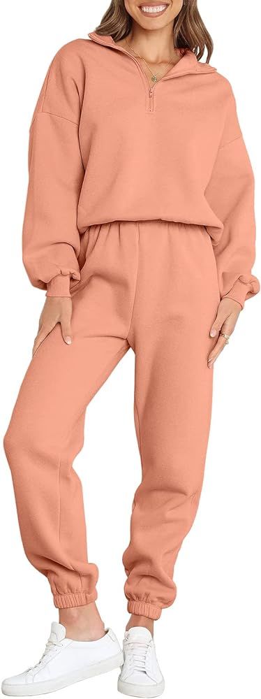 ANRABESS Women's Oversized Long Sleeve Lounge Sets Casual Top and Pants 2 Piece Outfits Sweatsuit... | Amazon (US)