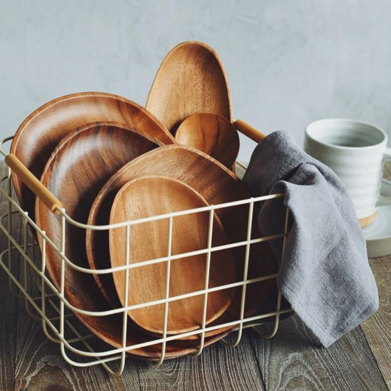 Acacia Irregular Dinner Plate Wooden Dish Plate Nordic Wood Style Dinnerware,10.24*7.87in | Walmart (US)