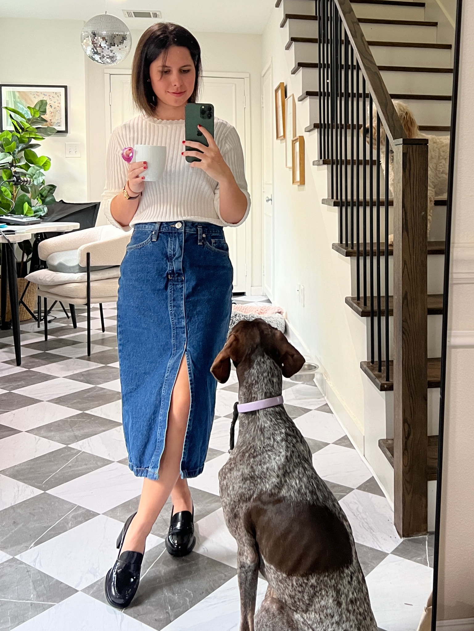Wear to work, work outfit, long jean skirt, long denim skirt, midi skirt, petite outfit, anine bing, mango, loafers, black loafer 

#LTKstyletip #LTKfindsunder100 #LTKworkwear