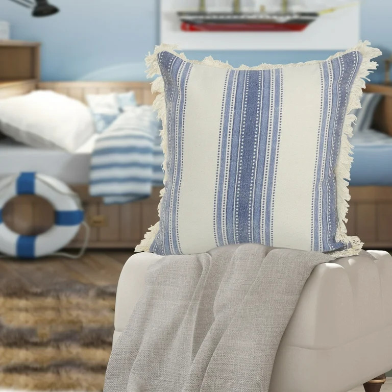 LR Home Coastal Striped Navy / Blue / Ivory 18" X 18" Throw Pillow - Walmart.com | Walmart (US)