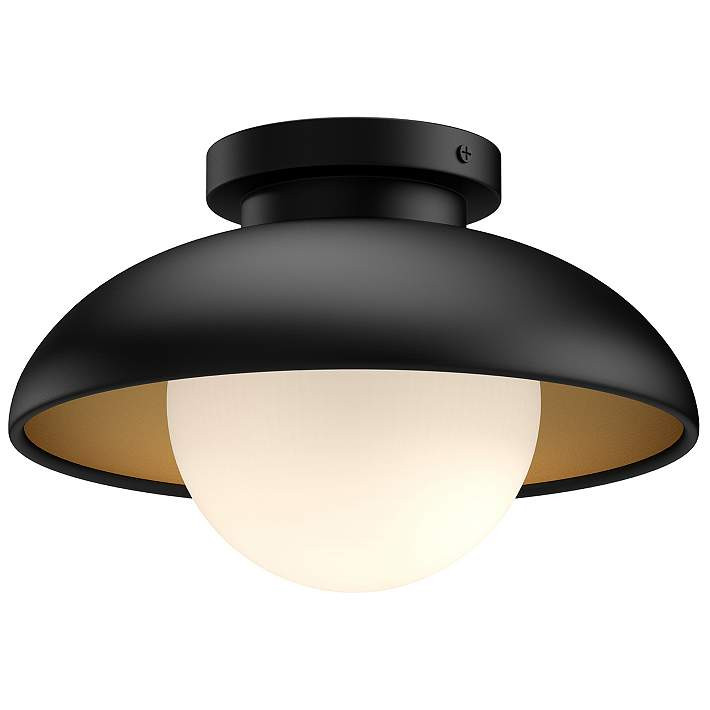 Alora Mood Rubio E26 16-in Matte Black/Opal Matte Glass Flush Mount | Lamps Plus