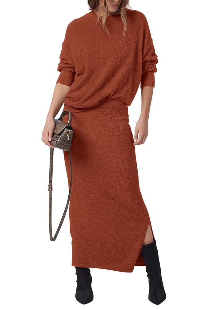 PRETTYGARDEN Women's Two Piece Matching Sweater Sets Knit Long Sleeve Pullover Tops Bodycon Long ... | Amazon (US)