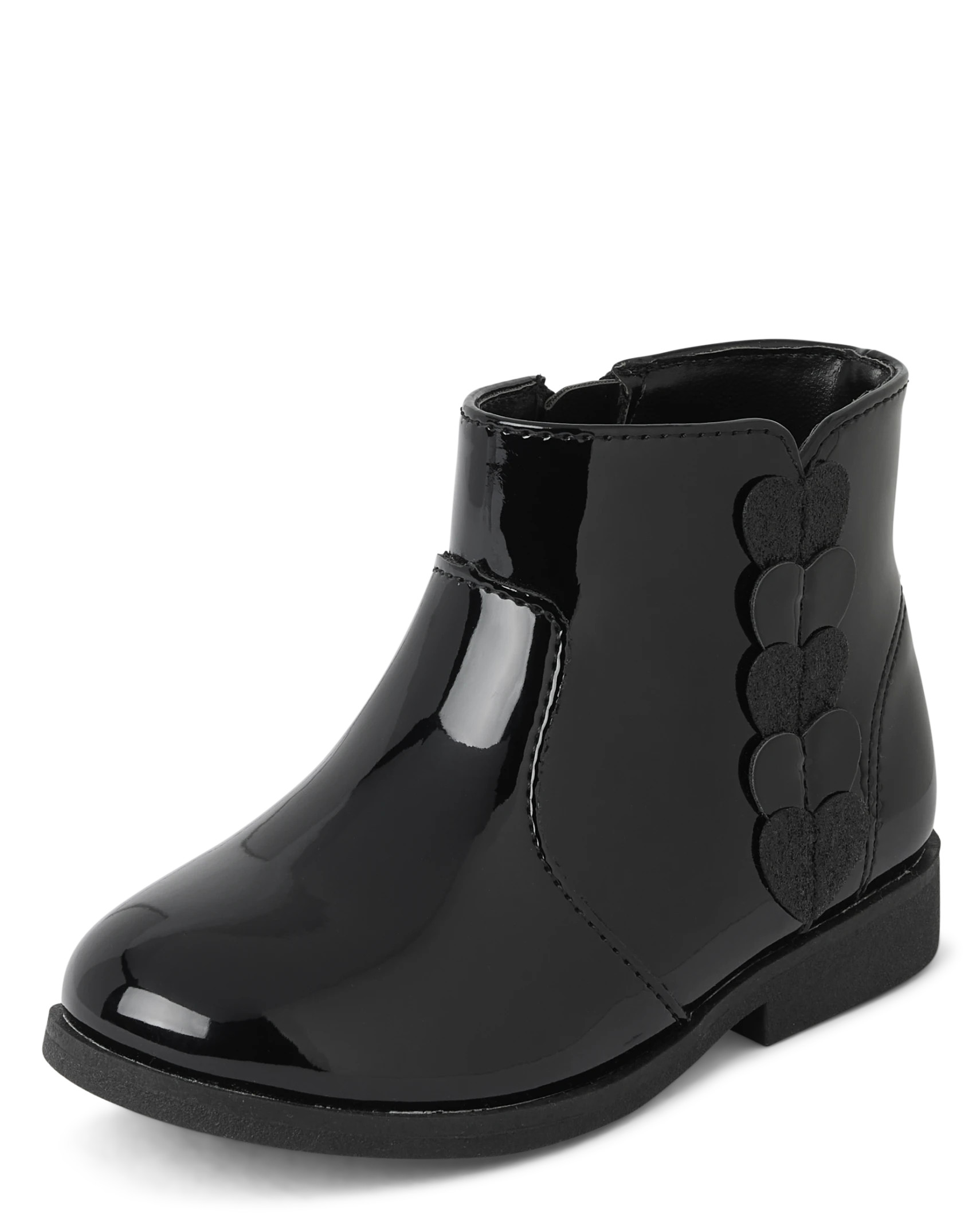 Toddler Girls Glitter Heart Faux Patent Leather Booties - black | The Children's Place