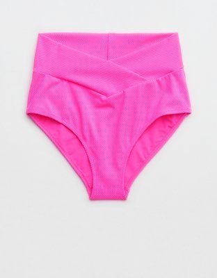 Aerie Shine Pique Crossover High Waisted Bikini Bottom | Aerie