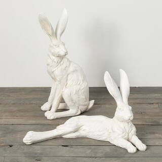 SULLIVANS 12.5" and 21" Large Whitewashed Rabbits (Set of 2) PR2818 - The Home Depot | The Home Depot