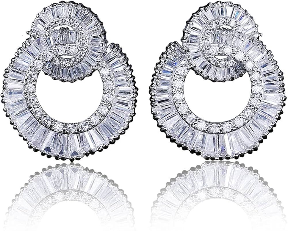 Celebrity Design Women Elegant Statement Rhinestone Jewelry Dangle Drop Earrings Studs | Amazon (US)