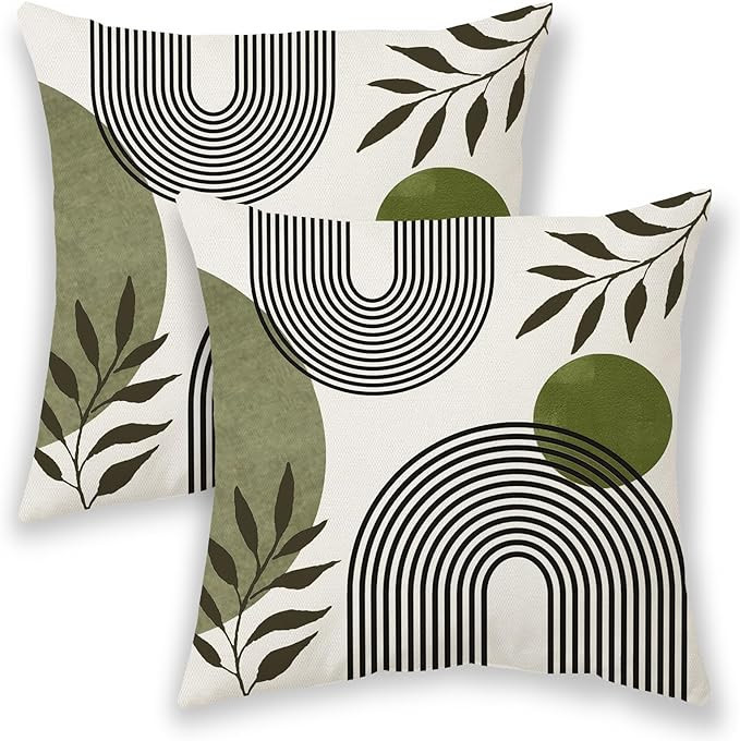Amazon.com: Boho Summer Pillow Covers 18x18 Inch 2 Pcs, Sage Green and Tropical Leaf Outdoor Deco... | Amazon (US)
