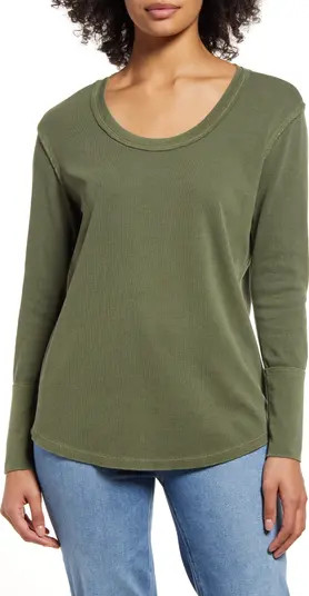 Scoop Neck Long Sleeve Raw Edge Thermal Top | Nordstrom