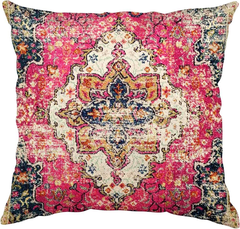 Knagsfa Persian Pillow Cover 18x18 Inches, Pink Boho Throw Pillow Cover Vintage Ethnic Decorative... | Amazon (US)