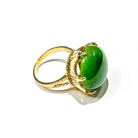 Vintage 14k Yellow Gold Large Round Cabochon Jade Ring | Etsy (US)