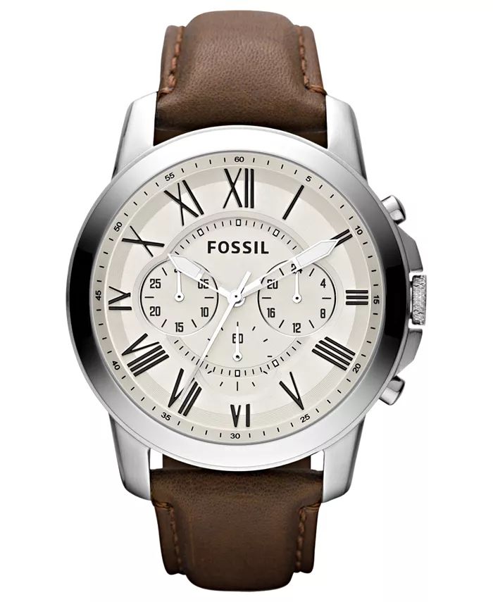 Fossil Men's Chronograph Grant Brown Leather Strap Watch 44mm & Reviews - All Watches - Jewelry &... | Macys (US)