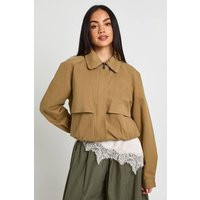 boohoo Women's Funnel Neck Bomber Jacket in Khaki | Size: 12 | Cotton | boohoo (US & Canada)