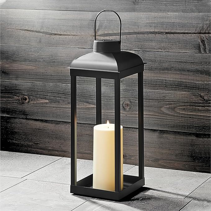 Outdoor Candle Lantern, Large - 18 Inch Tall, Solar Powered, Black Metal, Open Frame (No Glass), ... | Amazon (US)