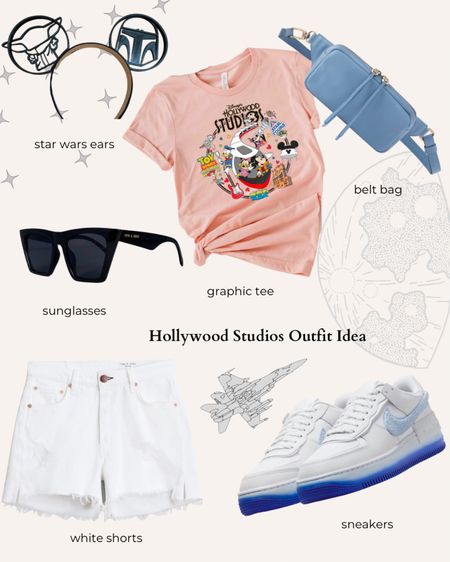 Hollywood studios outfit, graphic tee, white shorts, blue Nike sneakers, black square sunglasses, Star Wars eats, theme park outfits, blue shoulder bag

#LTKFind #LTKstyletip #LTKtravel