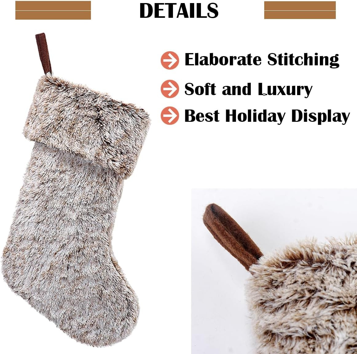 GMOEGEFT Christmas Stocking 20 Inches Brown Plush Faux Fur Xmas Tree Holiday Decorations | Amazon (US)