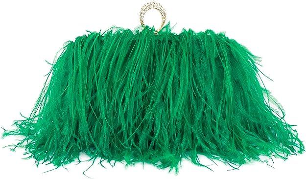 Zakia Real Natural Ostrich Feather Evening Clutch Shoulder Bag Party Bag (A-Green): Handbags: Ama... | Amazon (US)