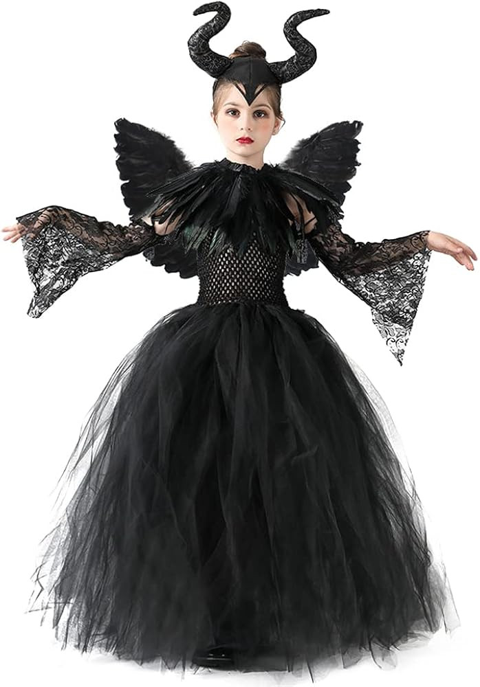 OBEEII Girls Halloween Costume Witch Devil Handmade Knitted Tulle Dress Evil Queen Dress Up Costu... | Amazon (US)