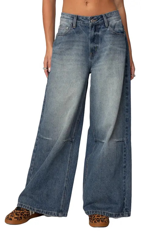 EDIKTED Skater Low Rise Nonstretch Wide Leg Jeans in Blue-Washed at Nordstrom, Size Medium | Nordstrom