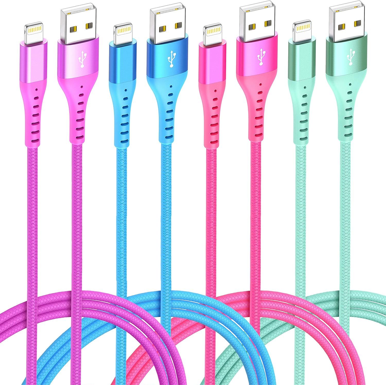 4Colors Lightning Cable iPhone Charger [4-Pack 1/3/3/6ft] Apple MFi Certified Long USB Cord for A... | Amazon (US)