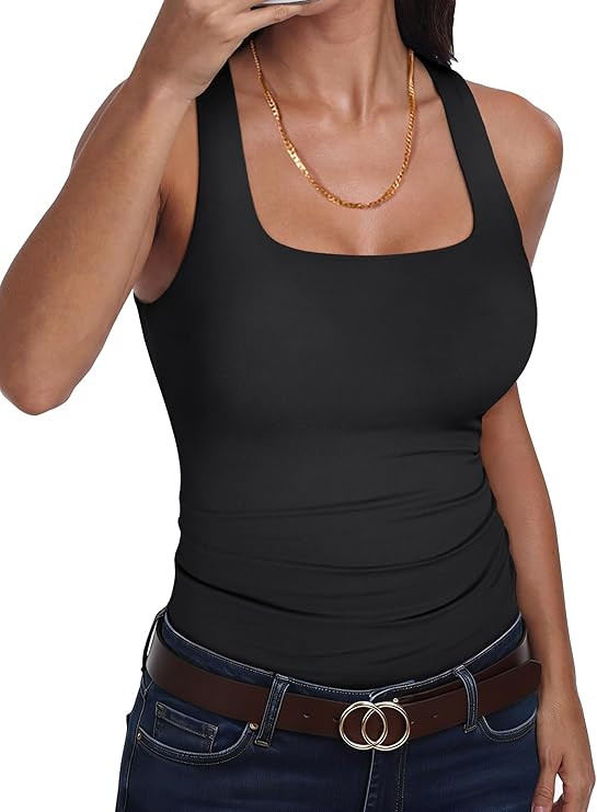 ANRABESS Women’s Double Lined Tank Top, Square Neck Racerback, Soft & Versatile for Summer, Yog... | Amazon (US)