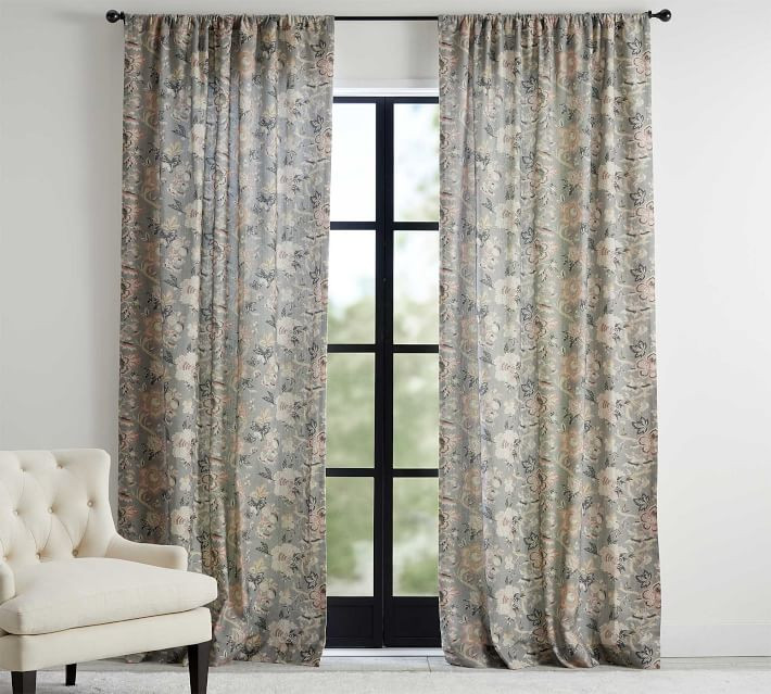 Emmaline Print Linen/Cotton Rod Pocket Curtain, Cool Multi, 108 x 50" | Pottery Barn (US)
