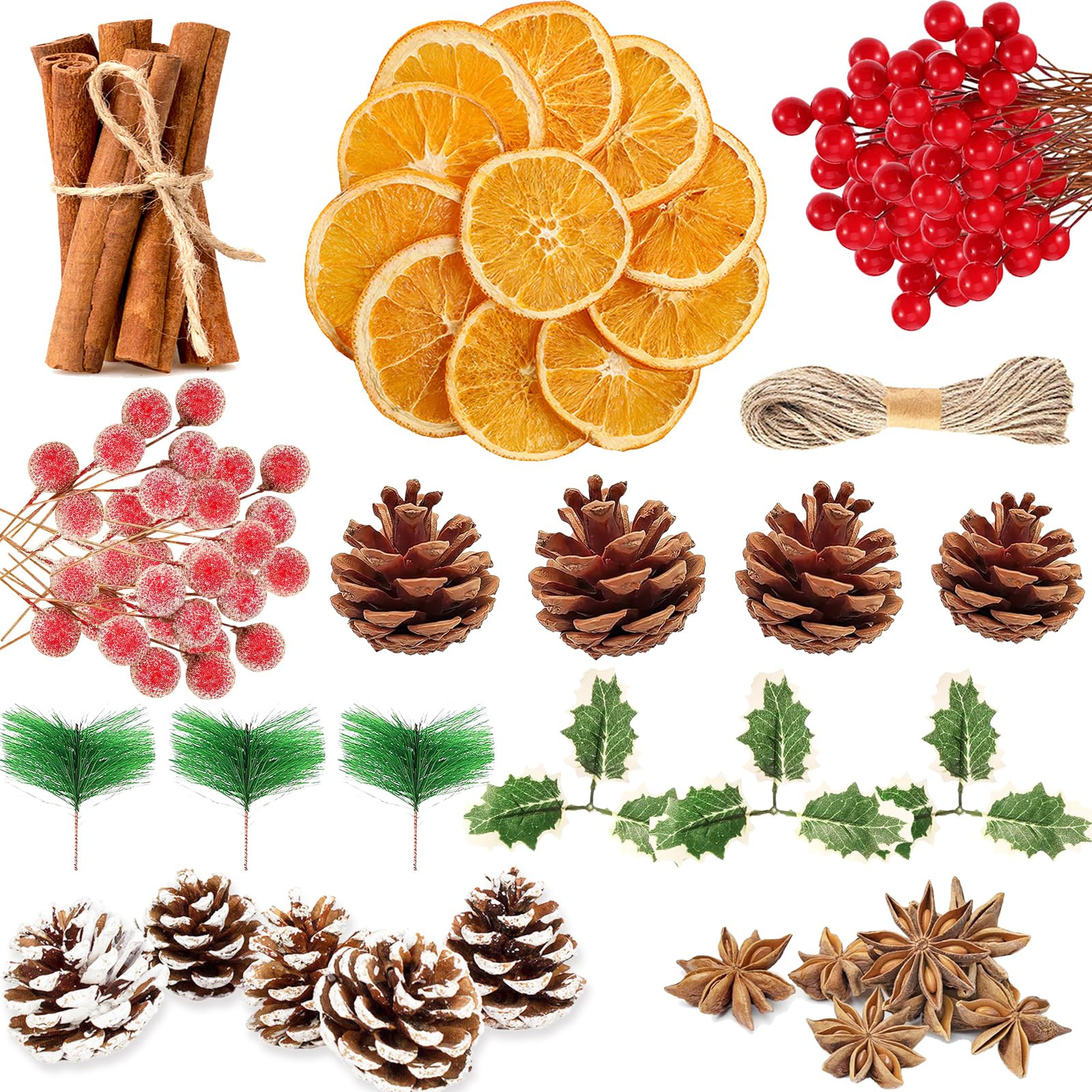Christmas Wreath Making Supplies, 205 Holly Leaves and Berries for Craft, Dried Orange Slices and... | Amazon (UK)