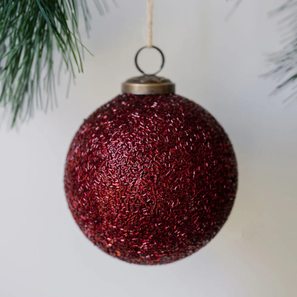 4" Beaded Bordeaux Glass Ornament | CG Hunter