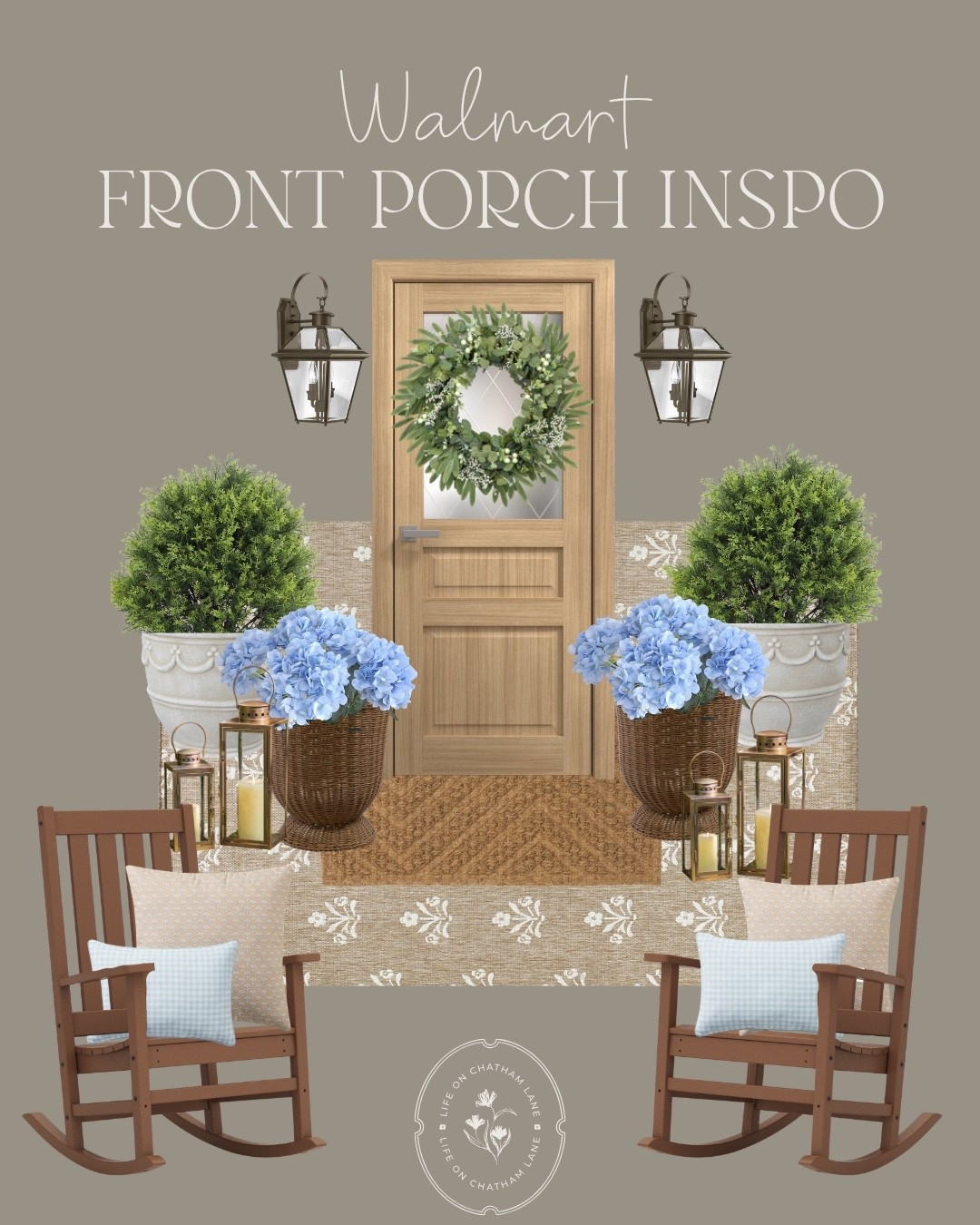 Walmart front porch inspo 🤍 I love these rocking chairs, blue hydrangeas, and this welcoming front porch! 🙌🏻

#LTKHome #LTKSeasonal