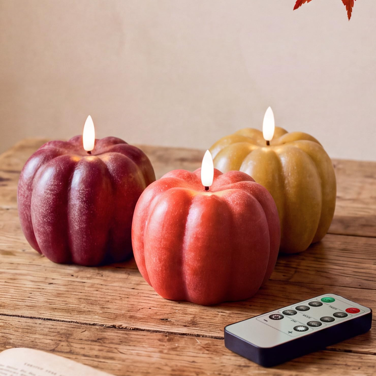 Fall Decor, Fall Decorations for Home, Flameless Pumpkin Candles, Set of 3 | Amazon (US)