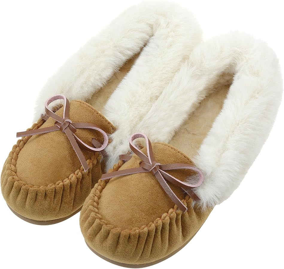 Vonair Women's Moccasin Slippers with Cozy Faux Fur Collar, Soft Plush Lining & Memory Foam Slip-... | Amazon (US)