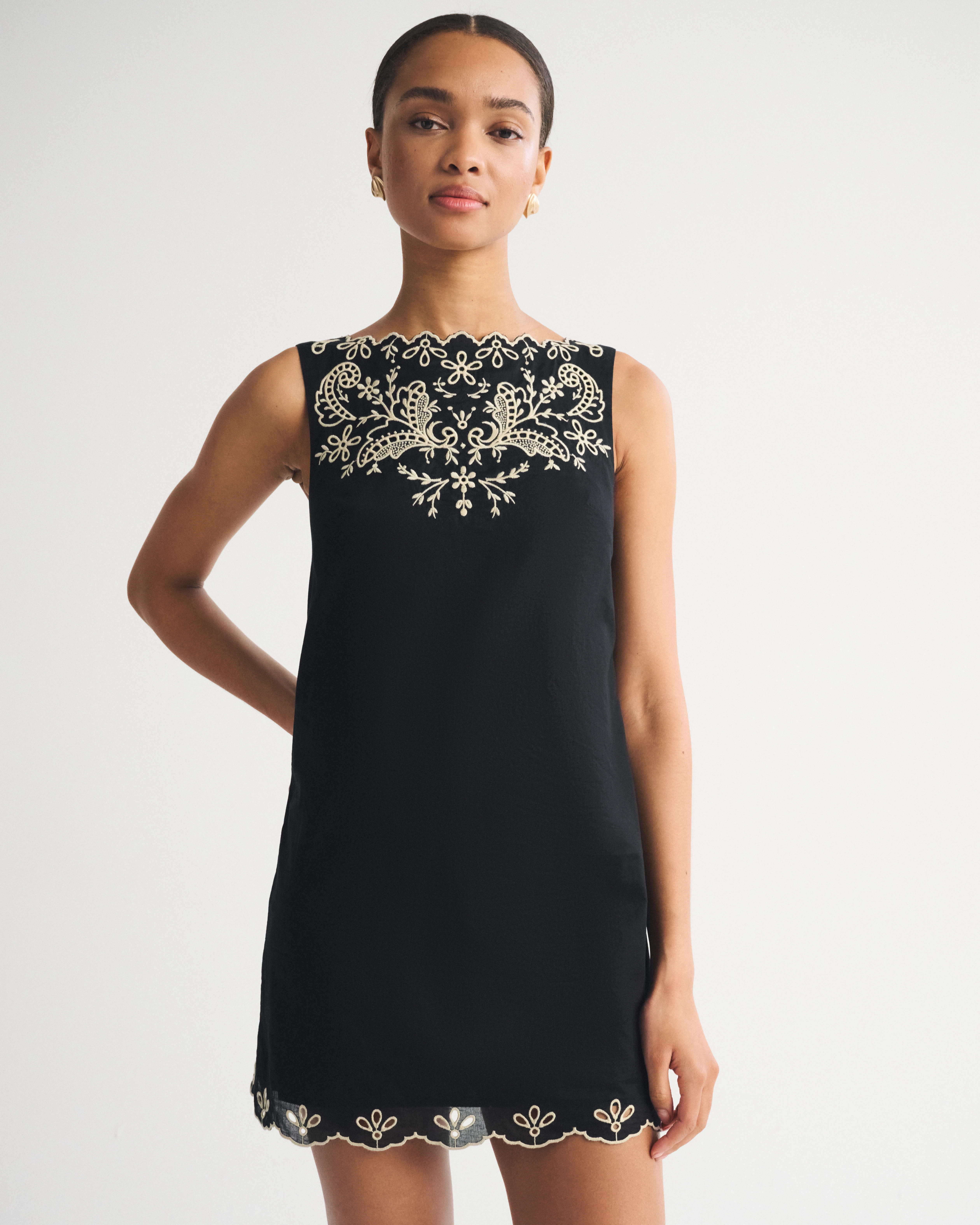 Embroidered High-Neck Mini Dress | Abercrombie & Fitch (US)