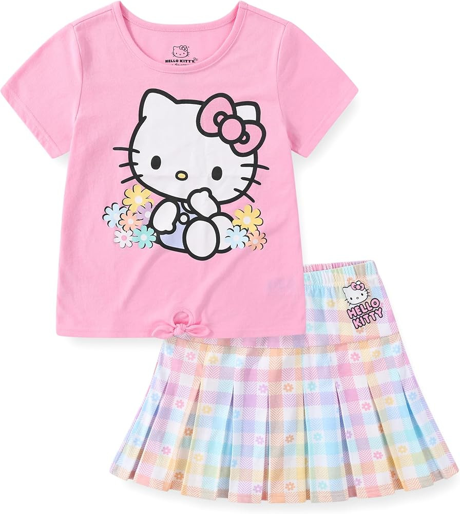 Hello Kitty Sanrio Girls Short Sleeve T-Shirt and Pleated Skirt for Big Kids | Amazon (US)
