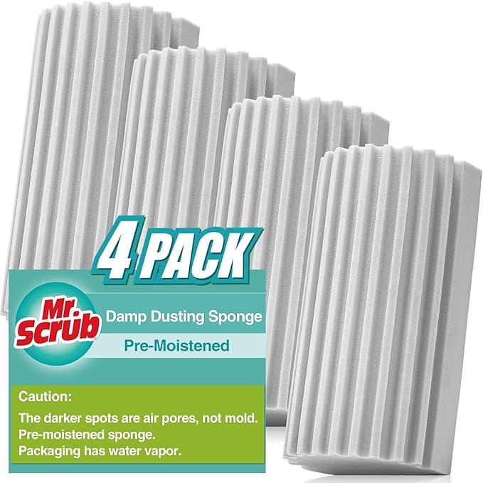 4 Pack Damp Dusting Sponge Duster, Grey Dust Cleaning Sponge, Reusable Household Cleaning Sponge ... | Amazon (US)
