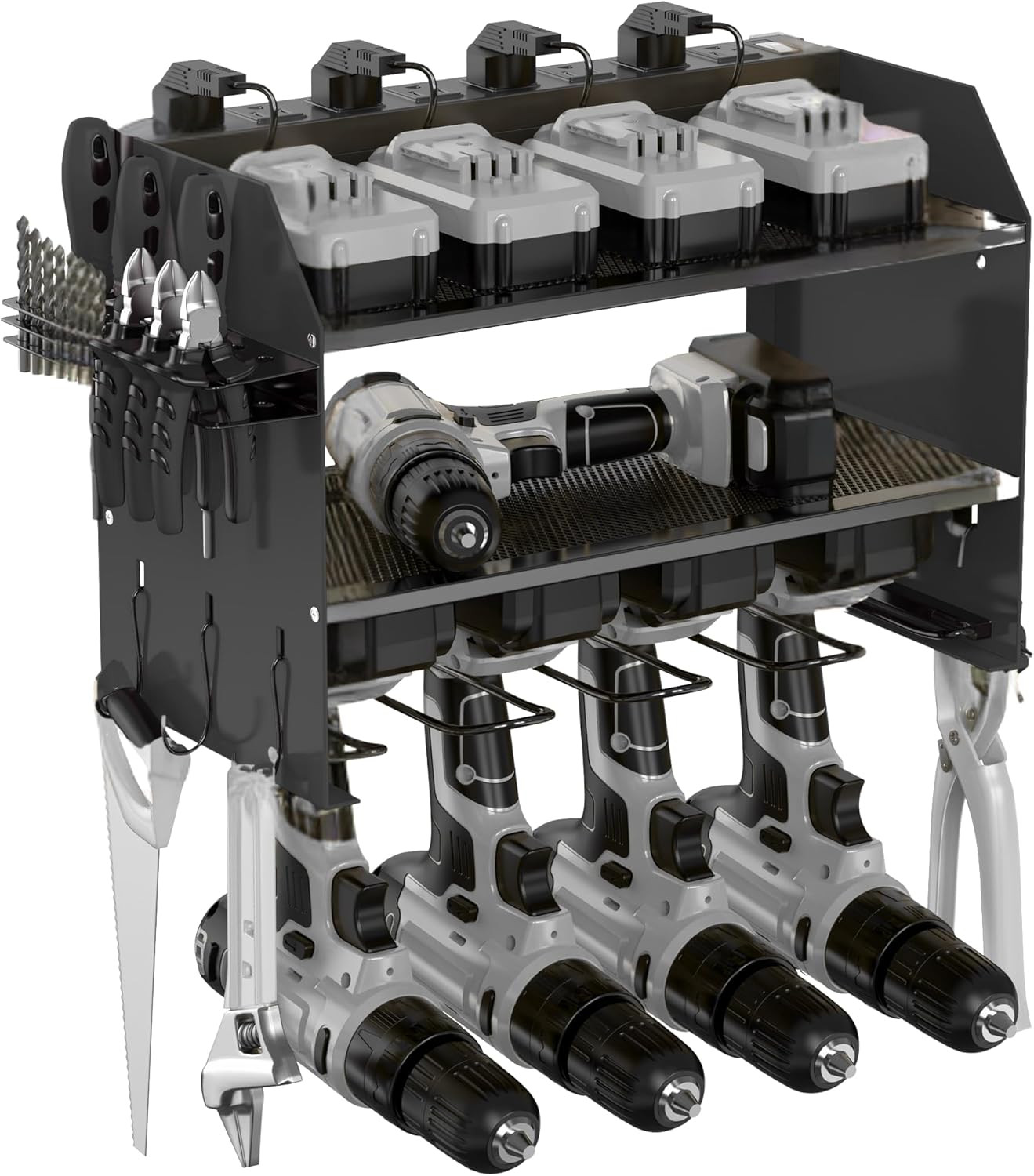 3-Tier Modular Drill Holder & Power Tool Organizer Wall Mount with Charging Station, Tool Storage... | Amazon (US)
