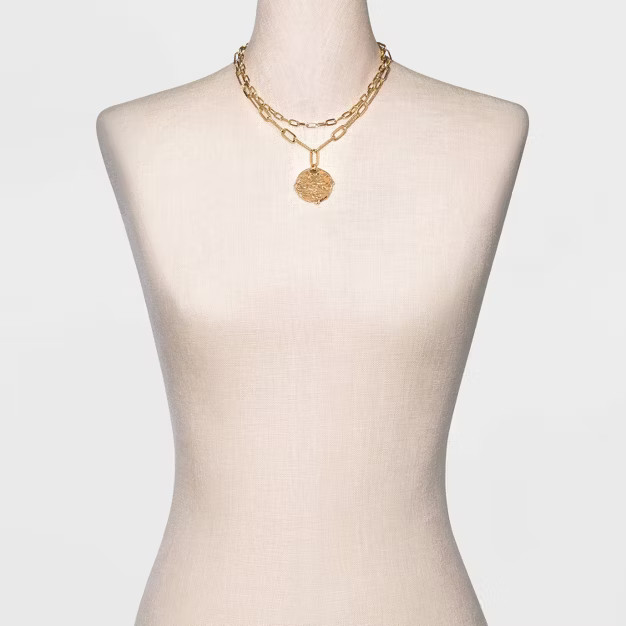 Textured Round Pendant Multi-Strand Necklace - A New Day™ Gold | Target