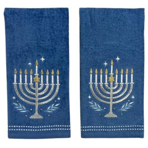 Hanukkah Menorah Bath Hand Towel Set, 16 x 25 inches, Set of 2, Blue Cotton Guest Towels | Amazon (US)
