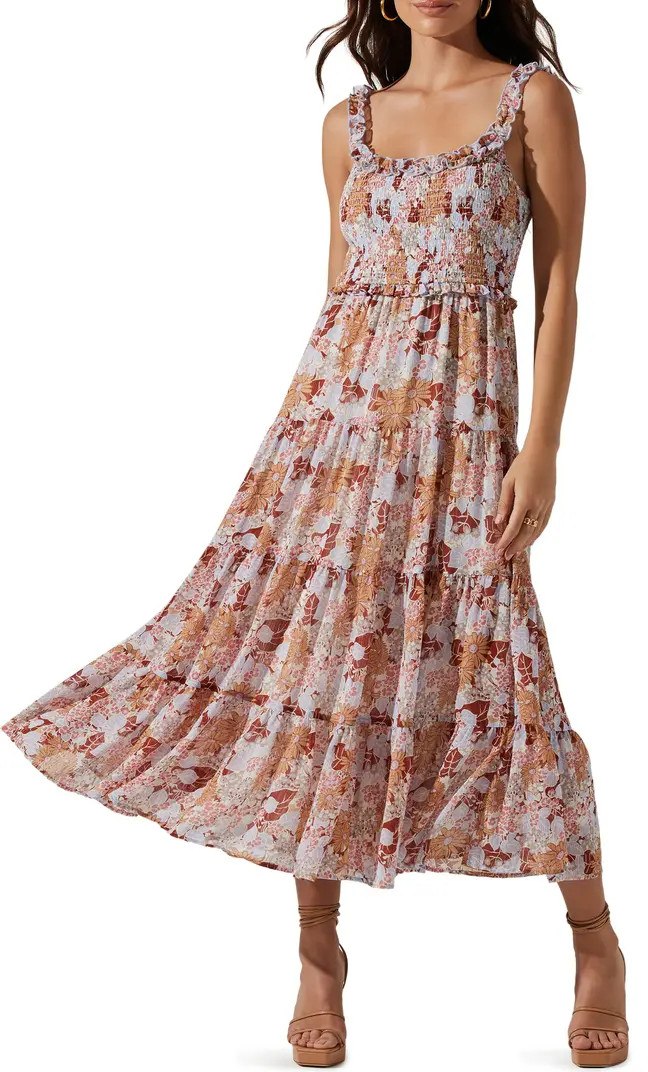 Floral Smocked Tiered Midi Dress | Nordstrom Rack