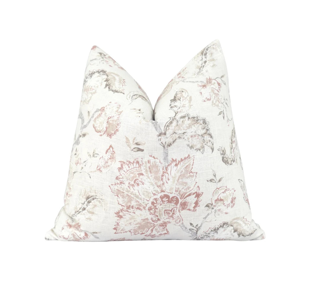 Designer Linen Pillow Cover, Double Sided Floral Pillow Cover, Taupe, Blush, Grey, White Floral D... | Etsy (US)