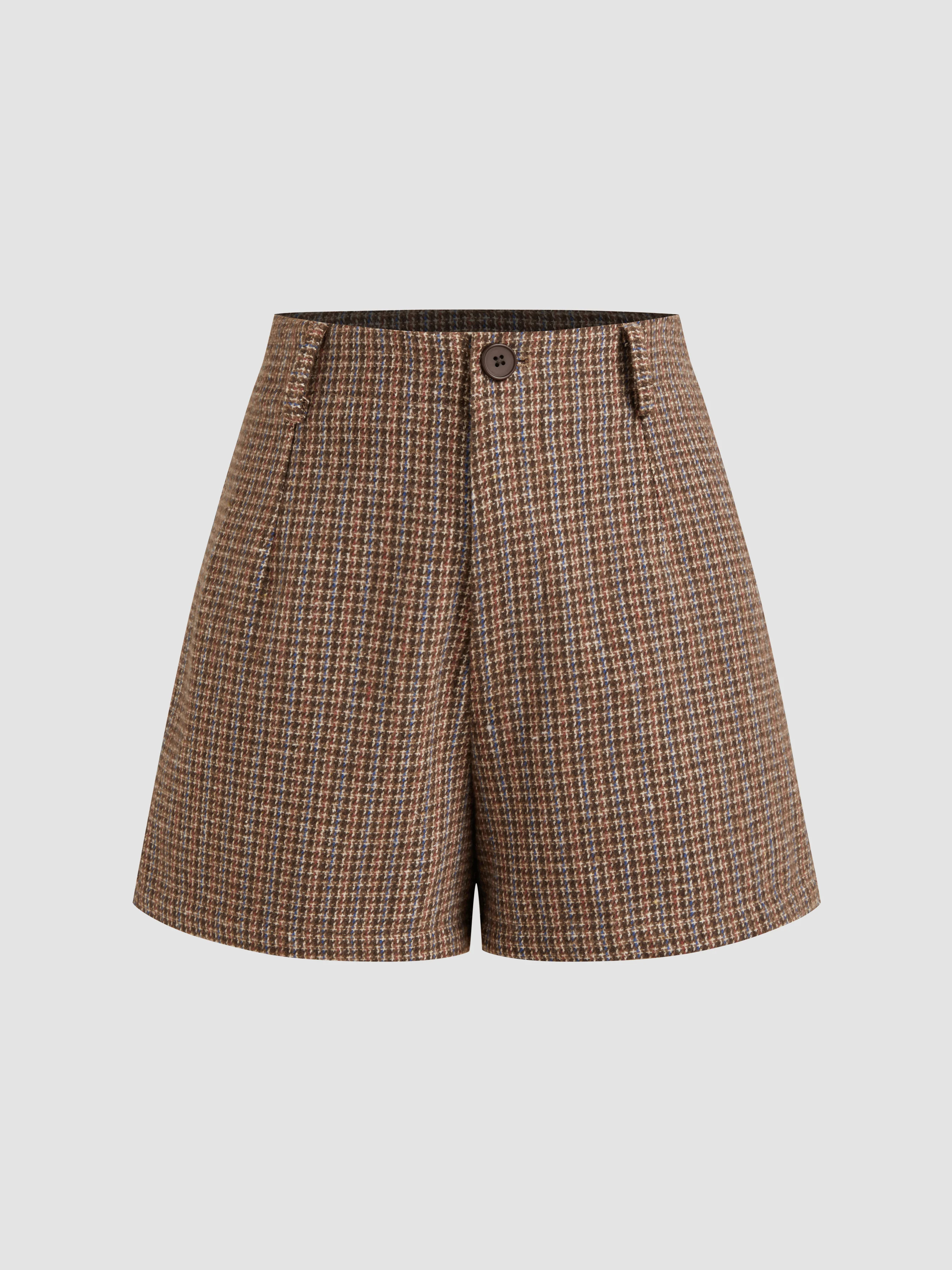 Wool-blend Mid Rise Houndstooth Shorts | Cider
