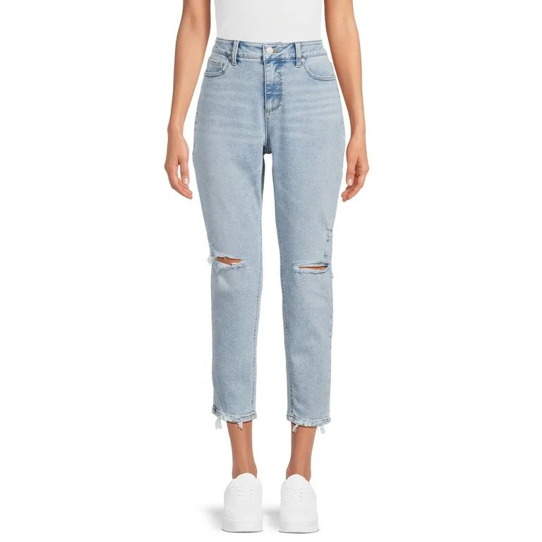 Time and Tru Women's Cropped High Rise Distressed Mom Jeans, 27" Inseam for Regular, Sizes 2-18 | Walmart (US)