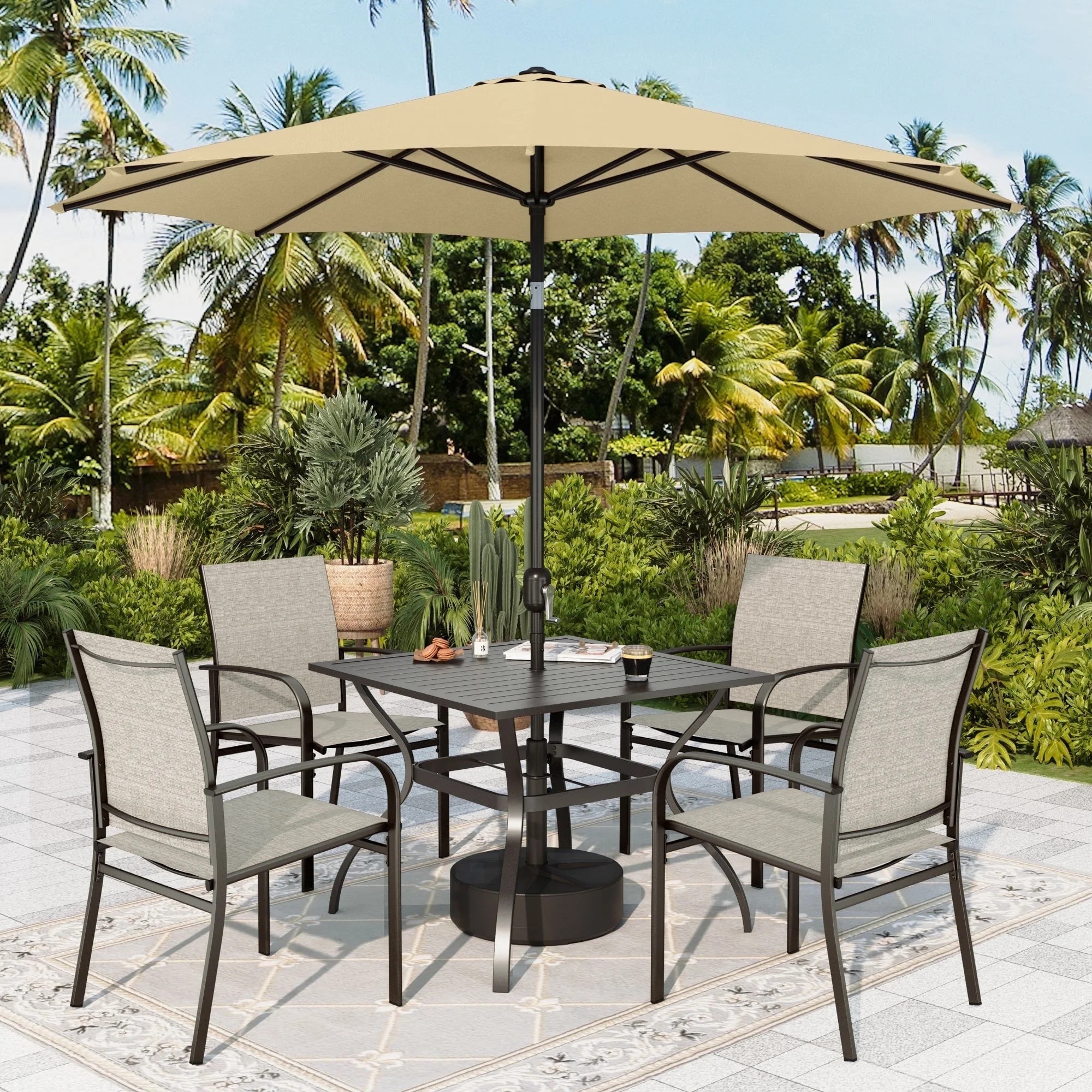 Sophia & William 6-Piece Outdoor Patio Dining Set with 9ft Beige Umbrella, Metal Steel Square Tab... | Walmart (US)
