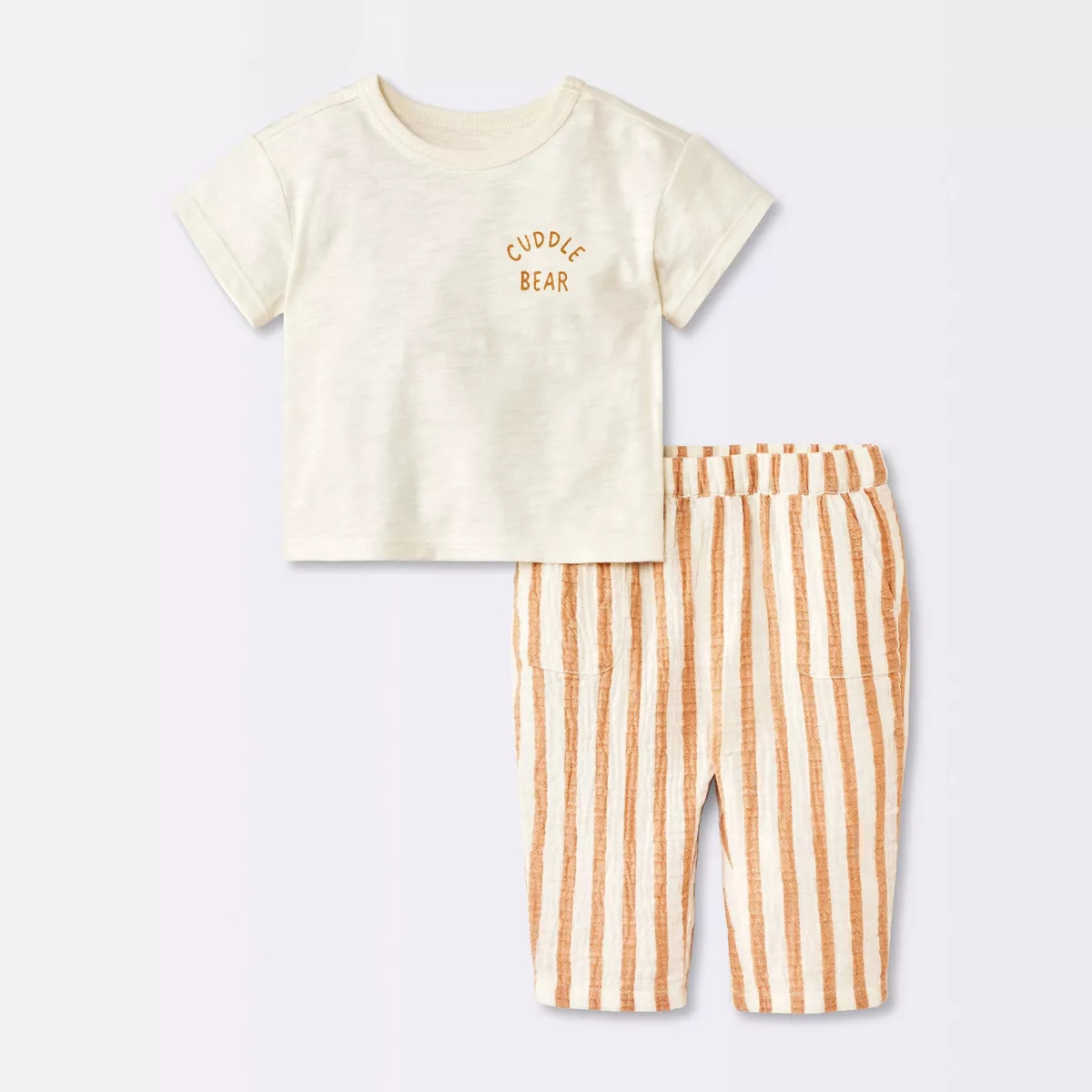Baby Boys' 2pc Cuddle Bear T-Shirt and Striped Gauze Pant Set - Cloud Island™ Cream | Target