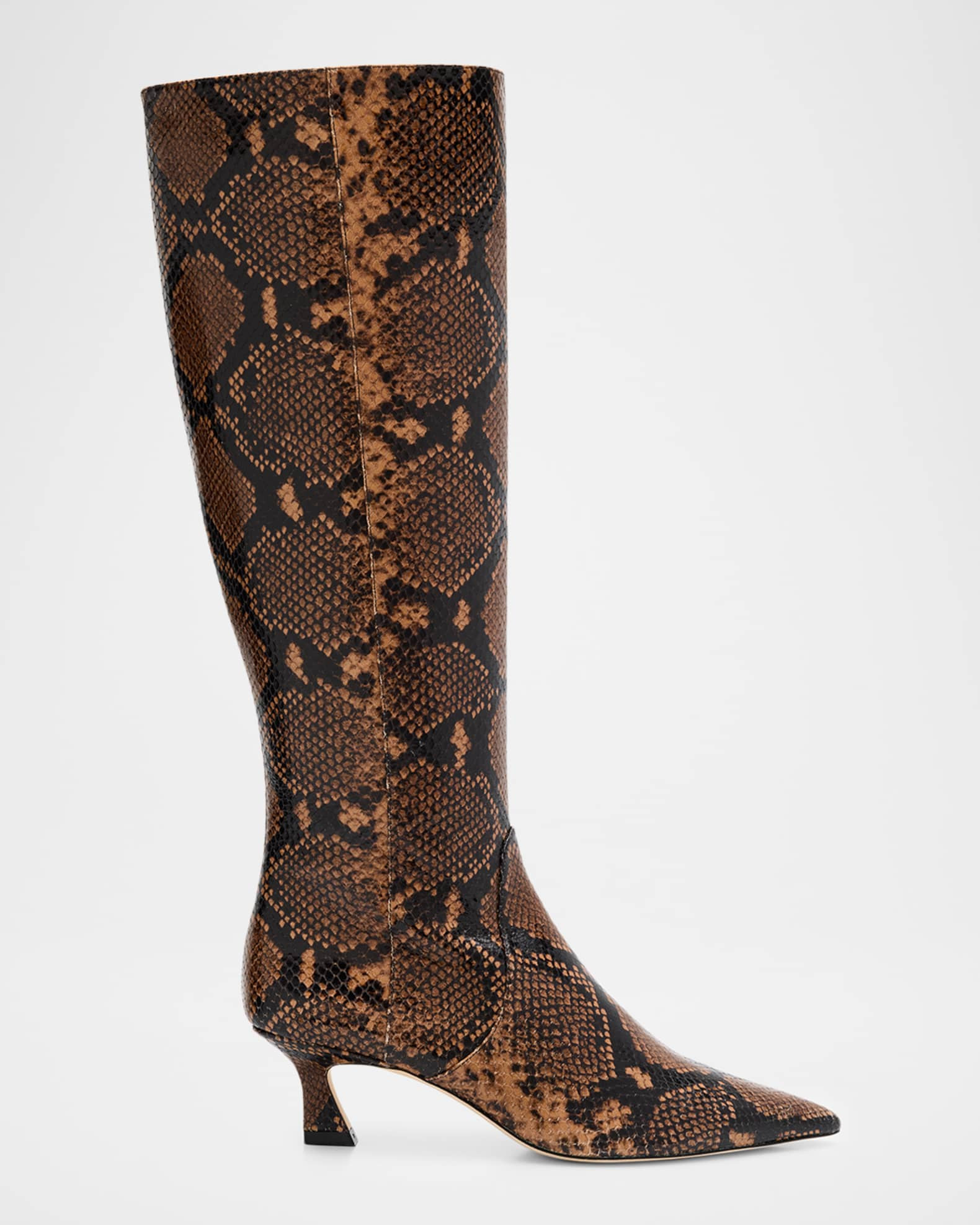 50mm Vinnie Snake-Printed Leather Knee-High Boots | Neiman Marcus