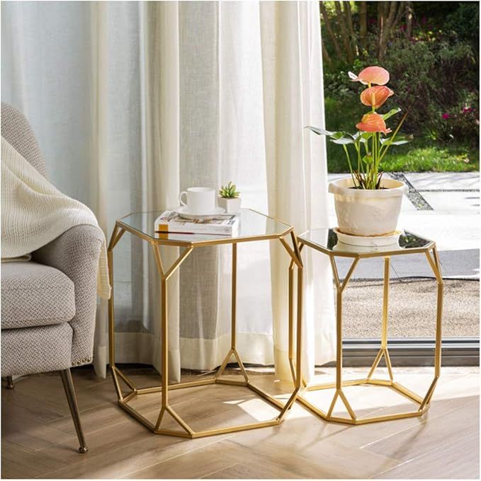 Glitzhome Set of 2 Nesting Coffee Tables Decorative Accent Side End Tables Plant Stand Chair for ... | Amazon (US)