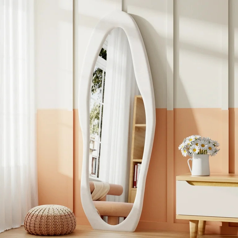 VLUSH Irregular Full Length Mirror, Floor Mirror Hanging & Leaning, 63"x24" Wavy Wall Mirror (Whi... | Walmart (US)