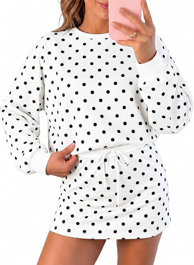Wenrine Womens Polka Dot 2 Piece Skirt Sets Drawstring Skorts Workout Set | Amazon (US)