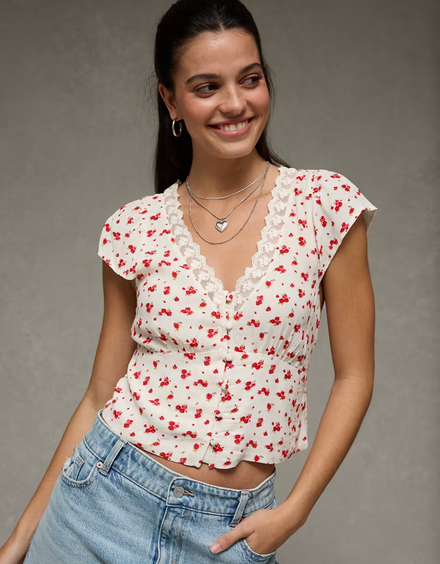 AE Lace Trim Blouse | American Eagle Outfitters (US & CA)