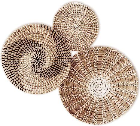 Handmade Hanging Wall Basket Decor - (Set of 3) - Round Woven Basket Wall Decor - Natural Boho Ho... | Amazon (US)