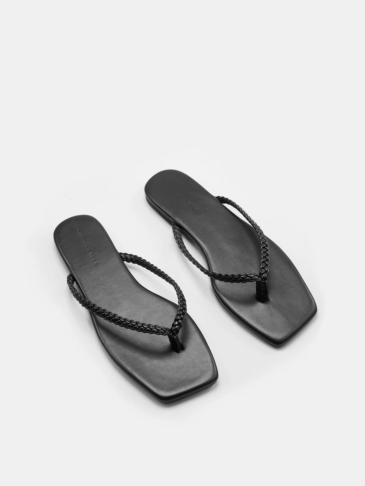 Cow Leather Square Toe Braided Thong Flip-Flops | Commense